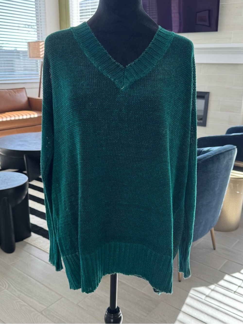 AVANT TOI 100% Linen Emerald Green V Neck Loose Knit Sweater VGUC (READ)